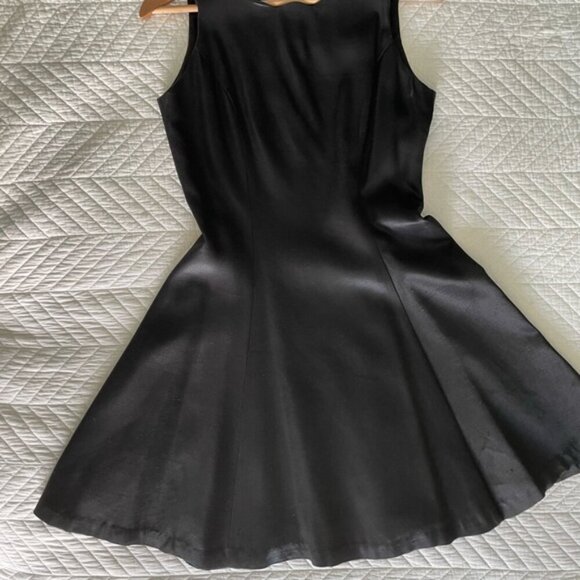 Black Satin Sleeveless Fit & Flare Mini Dress - Picture 5 of 5